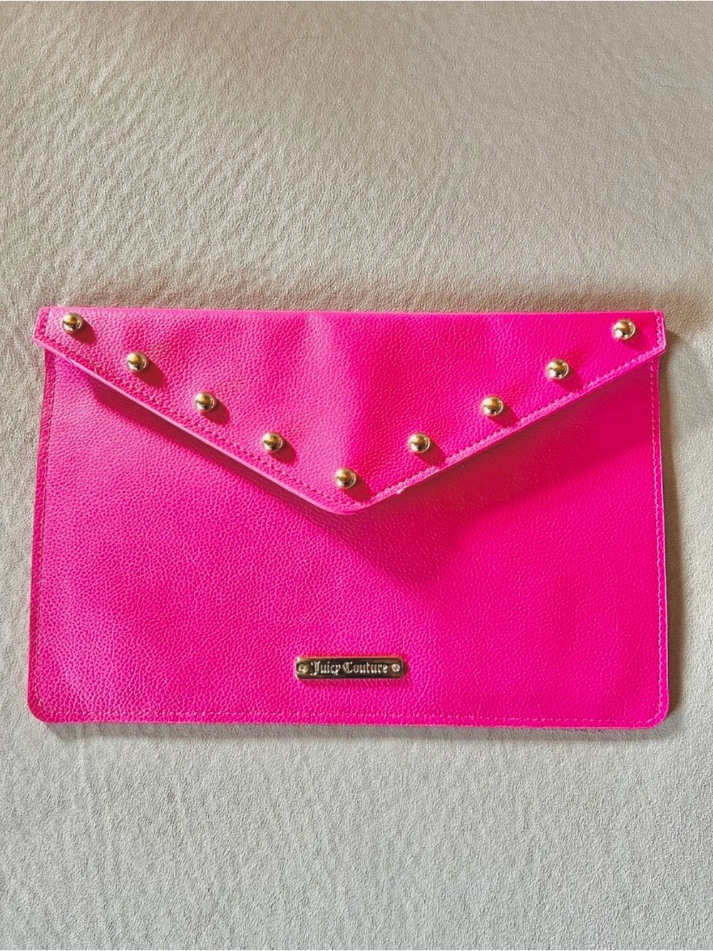 Juicy Couture Hot Pink Studded Envelope Clutch Tablet Sleeve Pouch Y2K Glam